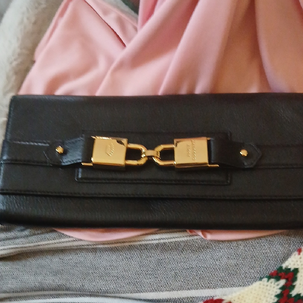 JUICY COUTURE Chic Black Leather Clutch with Gold Accents LIKE NEW